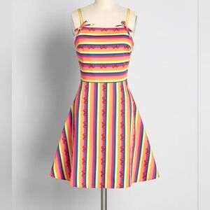 ModCloth x Hello Kitty Red Bows and Rainbows Fit and Flare Dress